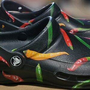 For Mutual Aid Black Crocs with Colorful Chili Peppers